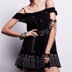 Free People Bobo Cotton Off Shoulder Embroidered Mini Dress Vacation